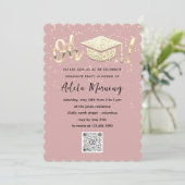 Rose Gold Confetti Graduate Party QR Code Einladung (Stehend Vorderseite)