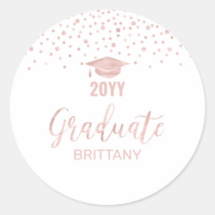 Rose Gold Confetti Graduation Party Gefallen Runder Aufkleber