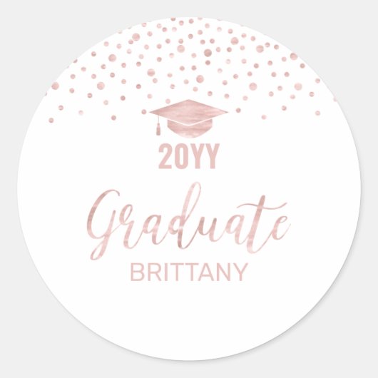 Rose Gold Confetti Graduation Party Gefallen Runder Aufkleber (Vorderseite)