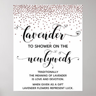 Rose Gold Confetti Herzdusche mit Lavendel-Zeichen Poster