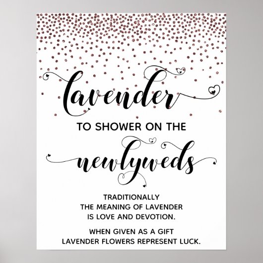 Rose Gold Confetti Herzdusche mit Lavendel-Zeichen Poster (Vorne)