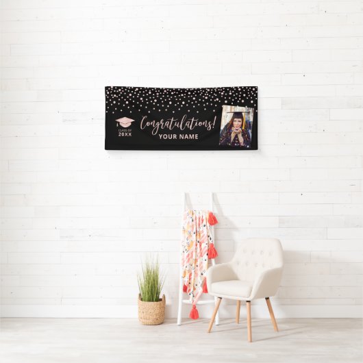 Rose Gold Confetti Herzlichen Glückwunsch Abschlus Banner (Insitu)