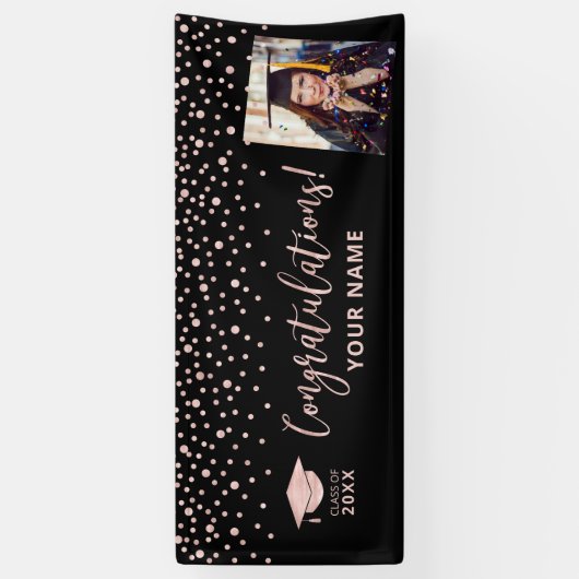 Rose Gold Confetti Herzlichen Glückwunsch Abschlus Banner (Vertikal)