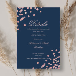 Rose Gold Confetti Hochzeitsdetails Navy Blue Begleitkarte