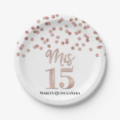 Rose Gold Confetti Mis 15 Quinceanera Pappteller (Vorderseite)