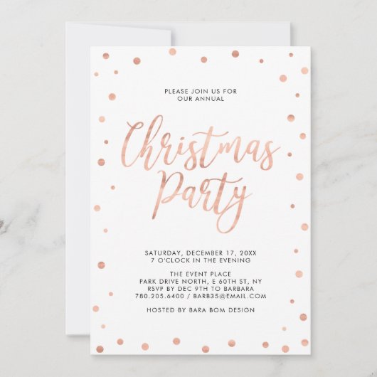 Rose Gold Confetti Moderne Weihnachtsfeier Einladung (Vorderseite)
