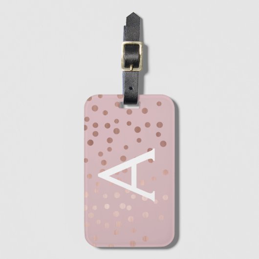 Rose Gold Confetti Monogram Name and Initial Gepäckanhänger (Vorderseite Vertikal)