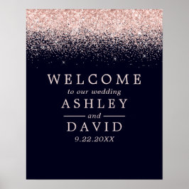 Rose Gold Confetti Navy Blue Chic Hochzeit Begrüßu Poster