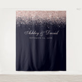 Rose Gold Confetti Navy Blue Foto Stand Hintergrun Wandteppich (Vorderseite)