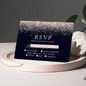 Rose Gold Confetti Navy Blue Modern Wedding RSVP