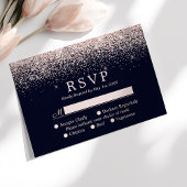 Rose Gold Confetti Navy Blue Modern Wedding RSVP Karte