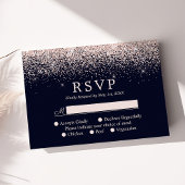 Rose Gold Confetti Navy Blue Modern Wedding RSVP Karte