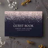 Rose Gold Confetti Navy Blue Moderne Hochzeit Gästebuch