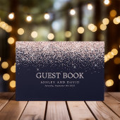 Rose Gold Confetti Navy Blue Moderne Hochzeit Gästebuch