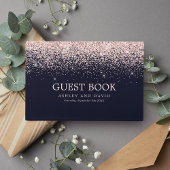 Rose Gold Confetti Navy Blue Moderne Hochzeit Gästebuch