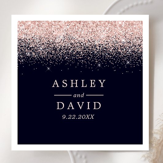 Rose Gold Confetti Navy Blue Moderne Hochzeit Serviette