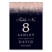Rose Gold Confetti Navy Blue Moderne Hochzeit Tischnummer (Vorderseite)