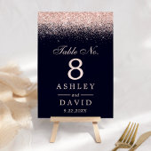 Rose Gold Confetti Navy Blue Moderne Hochzeit Tischnummer