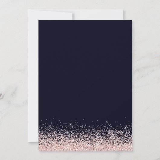 Rose Gold Confetti Navy Blue Modernes Brautparty Einladung (Rückseite)