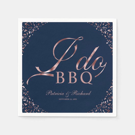 Rose Gold Confetti Navy I GRILLEN Engagement Parte Serviette (Vorderseite)