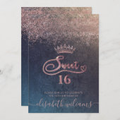 Rose gold confetti ombre tiara Einladung (Vorne/Hinten)