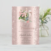 Rose Gold Confetti Perls Prosecco Brautparty Einladung (Stehend Vorderseite)