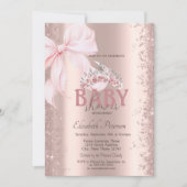 Rose Gold Confetti Pink Bow Crown Baby Shower Einladung (Vorderseite)