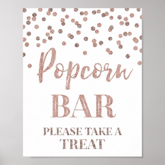 Rose Gold Confetti Popcorn Bar Sign Poster (Vorne)