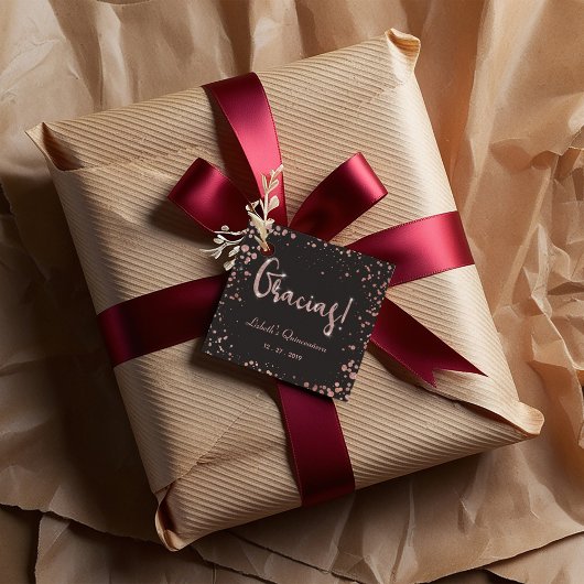 Rose gold Confetti Quinceanera Gracias | elegant Geschenkanhänger