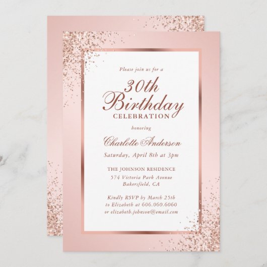 Rose Gold Confetti Rahmen Blush Pink 30. Geburtsta Einladung (Vorne/Hinten)