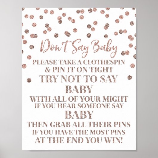Rose Gold Confetti Sage kein Baby Game Sign Poster (Vorne)
