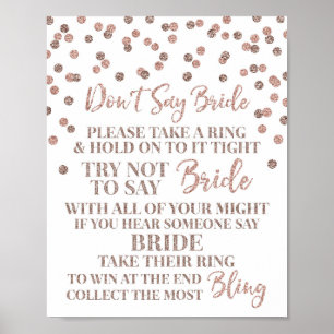 Rose Gold Confetti Sage nicht Bride Game Sign Poster