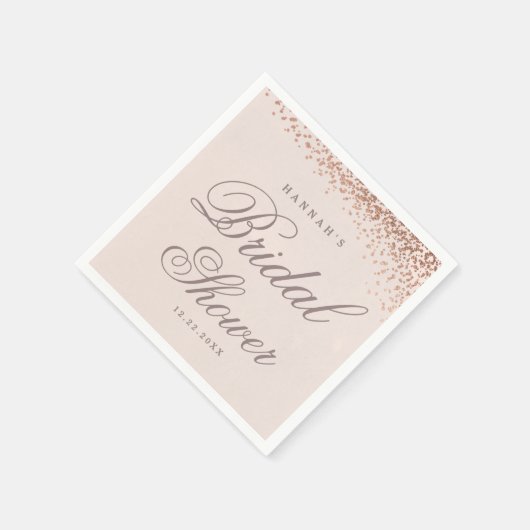 Rose Gold Confetti Script Brautparty Serviette (Ecke)