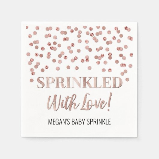 Rose Gold Confetti Sprinkler mit Liebe Serviette (Vorderseite)