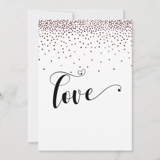 Rose Gold Confetti und Kalligrafie mit Herz Save The Date (Rückseite)