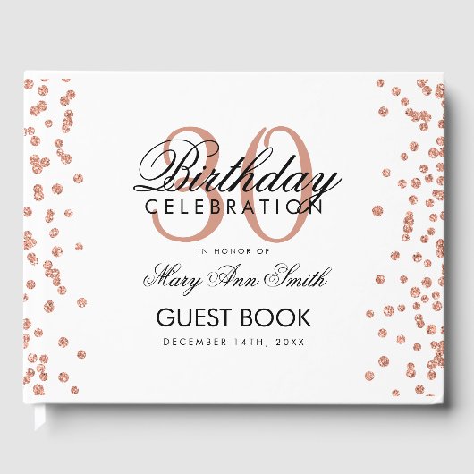 Rose Gold Confetti Weiß 30. Geburtstag Party Gästebuch (Vorderseite)