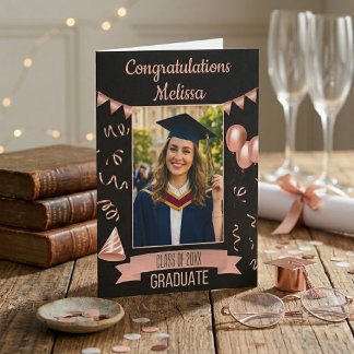 Rose Gold Congrats Graduation card with Photo Karte
