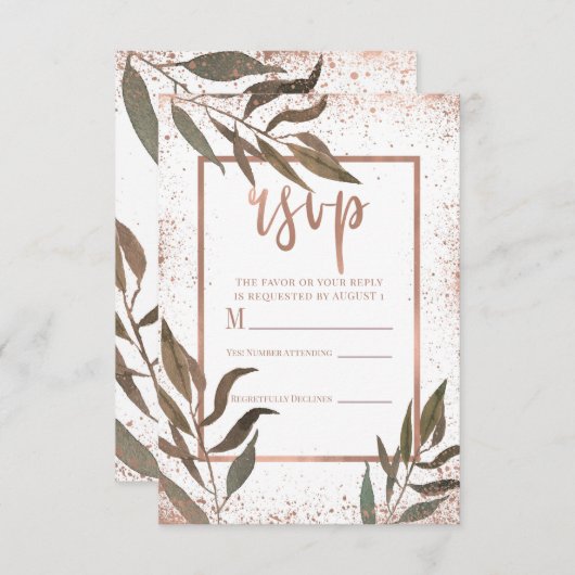 Rose Gold Copper Botanical Glam Wedding RSVP (Vorne/Hinten)