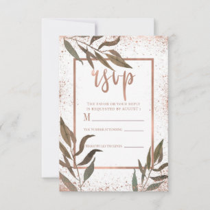 Rose Gold Copper Botanical Glam Wedding RSVP
