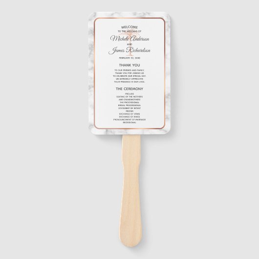 Rose Gold Copper Palm Tree Marmor Hochzeitsprogram Fächer (Vorderseite)