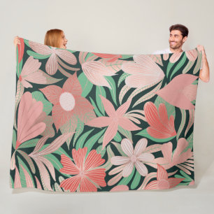 Rose Gold Coral Green Floral Blätter Illustratione Fleecedecke