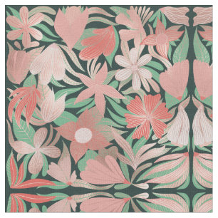 Rose Gold Coral Green Floral Blätter Illustratione Stoff