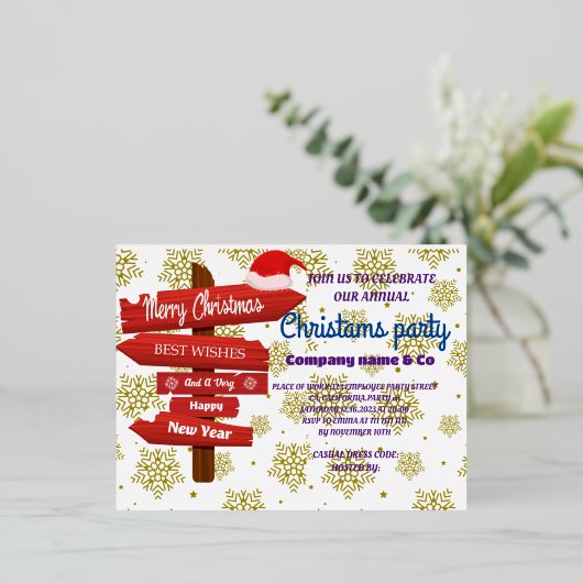 ROSE GOLD CORPORATE CHRISTAMS PARTY NIEDLICH FOLIE EINLADUNGSPOSTKARTE (Stehend vorne)