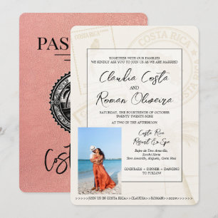 Rose Gold Costa Rica Passport Hochzeit Einladung