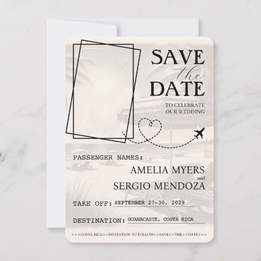 Rose Gold Costa Rica Passport Save The Date (Rückseite)