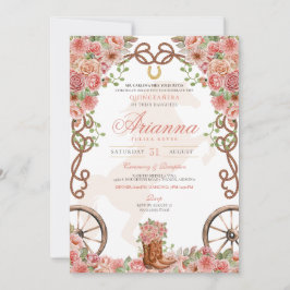 Rose Gold Country Western Charro Ranch Quinceanera Einladung