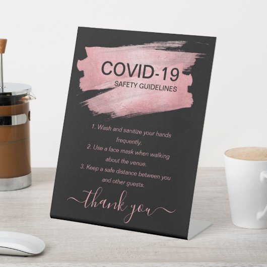 Rose Gold Covid Safety Guidelines Party Black Sockelschild (In SItu)