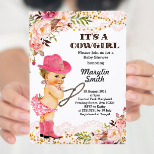 Rose Gold Cowgirl Baby Shower Girl Einladung