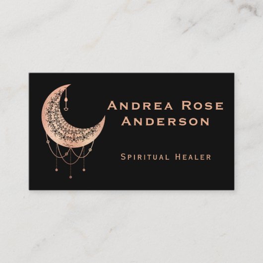 Rose Gold Crescent Moon Mandala Business Card Visitenkarte (Vorderseite)
