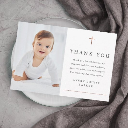 Rose Gold Cross Foto Religiöse Taufe Dankeskarte